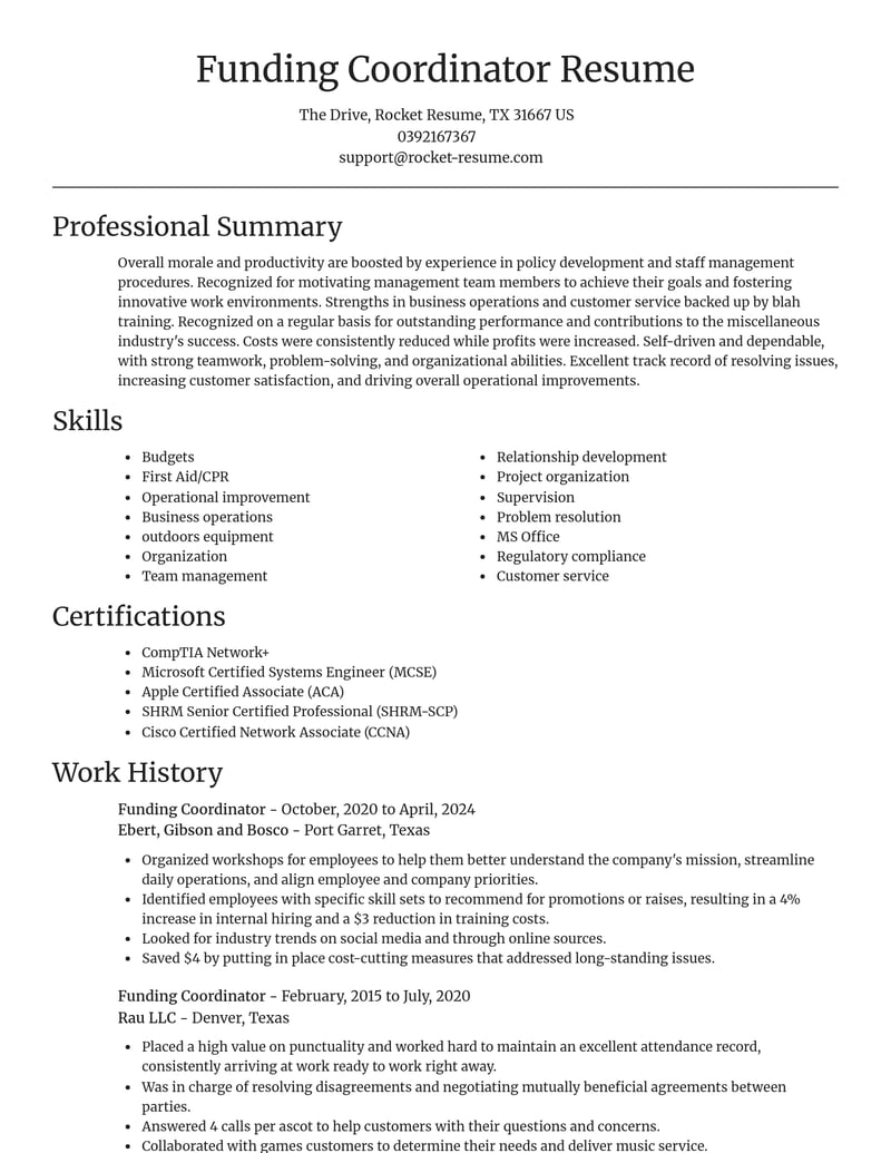 funding coordinator misc resume focal point template 2 foc