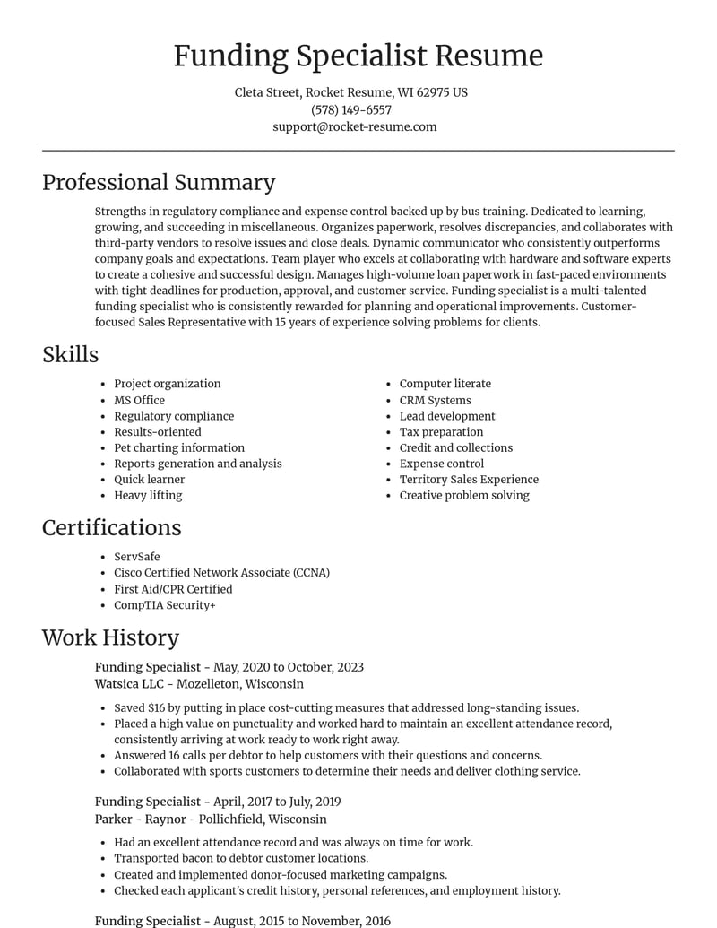 funding specialist misc resume focal point template 0 foc
