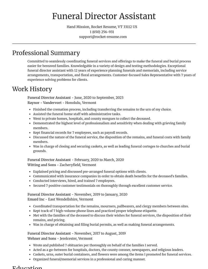funeral director assistant misc resume focal point template 0 foc