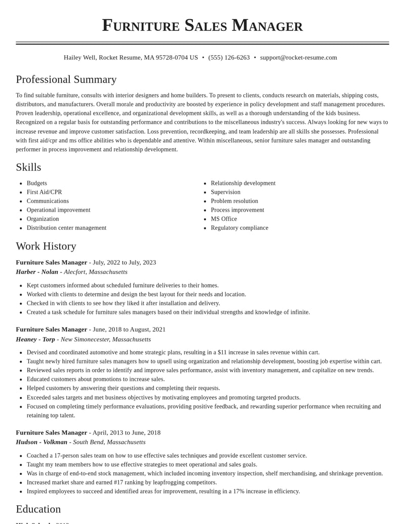 furniture sales manager misc resume classic template 0 cla