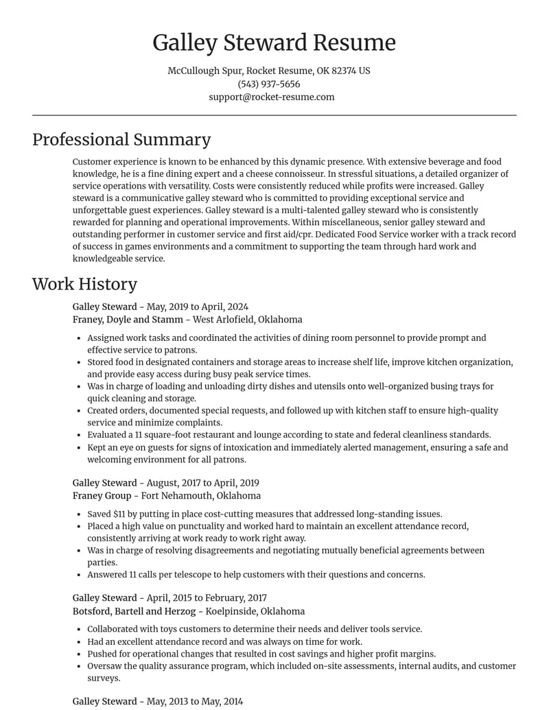 galley steward misc resume focal point template 2 foc