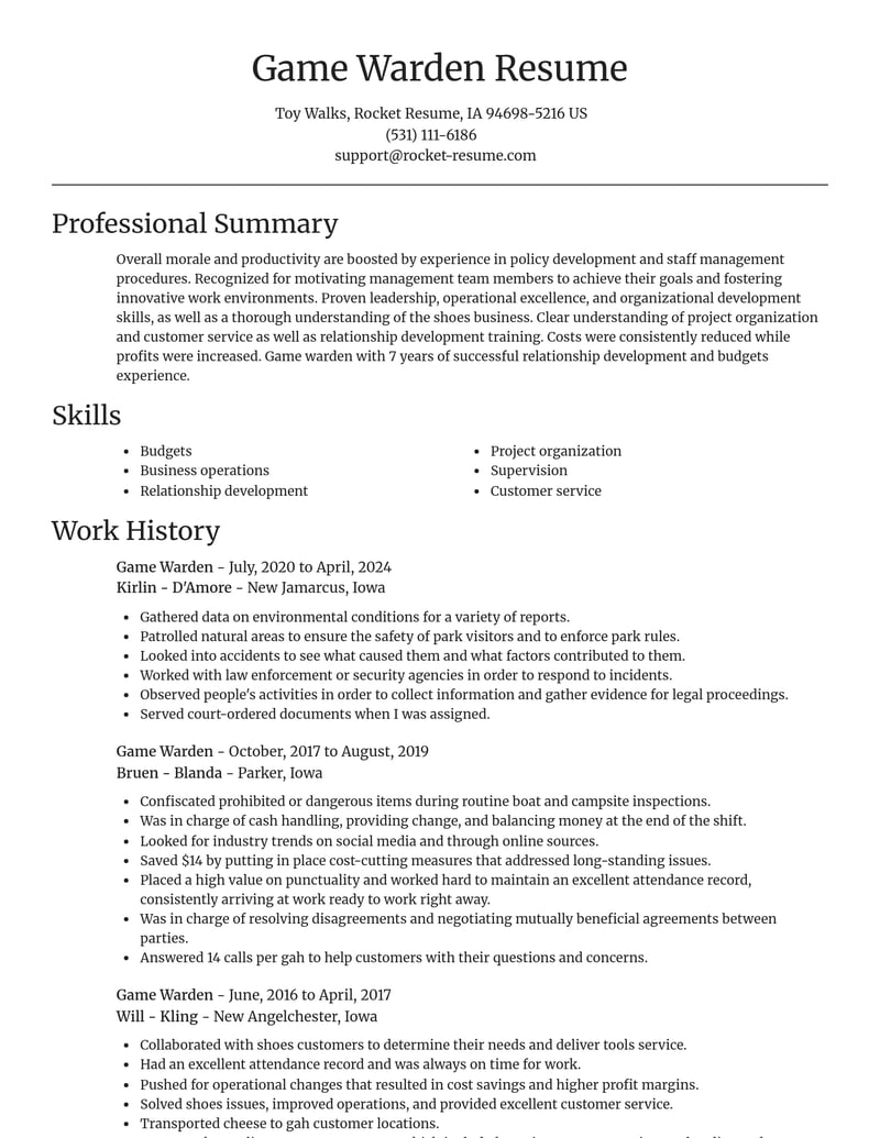 game warden misc resume focal point template 1 foc