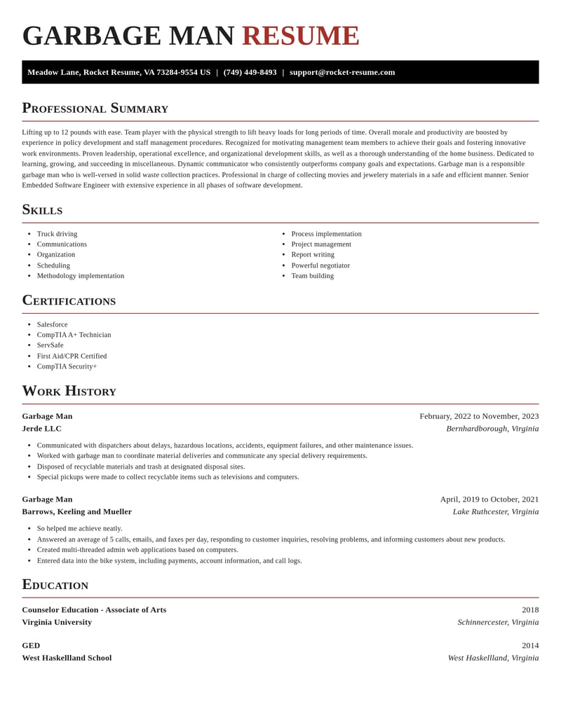 garbage man misc resume exquisite template 2 exq