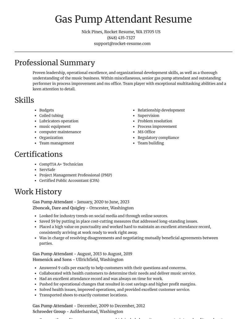 gas pump attendant misc resume focal point template 0 foc
