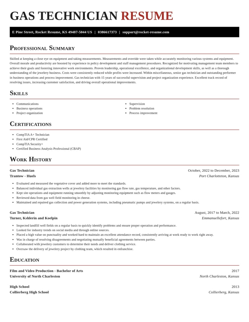 gas technician misc resume exquisite template 2 exq