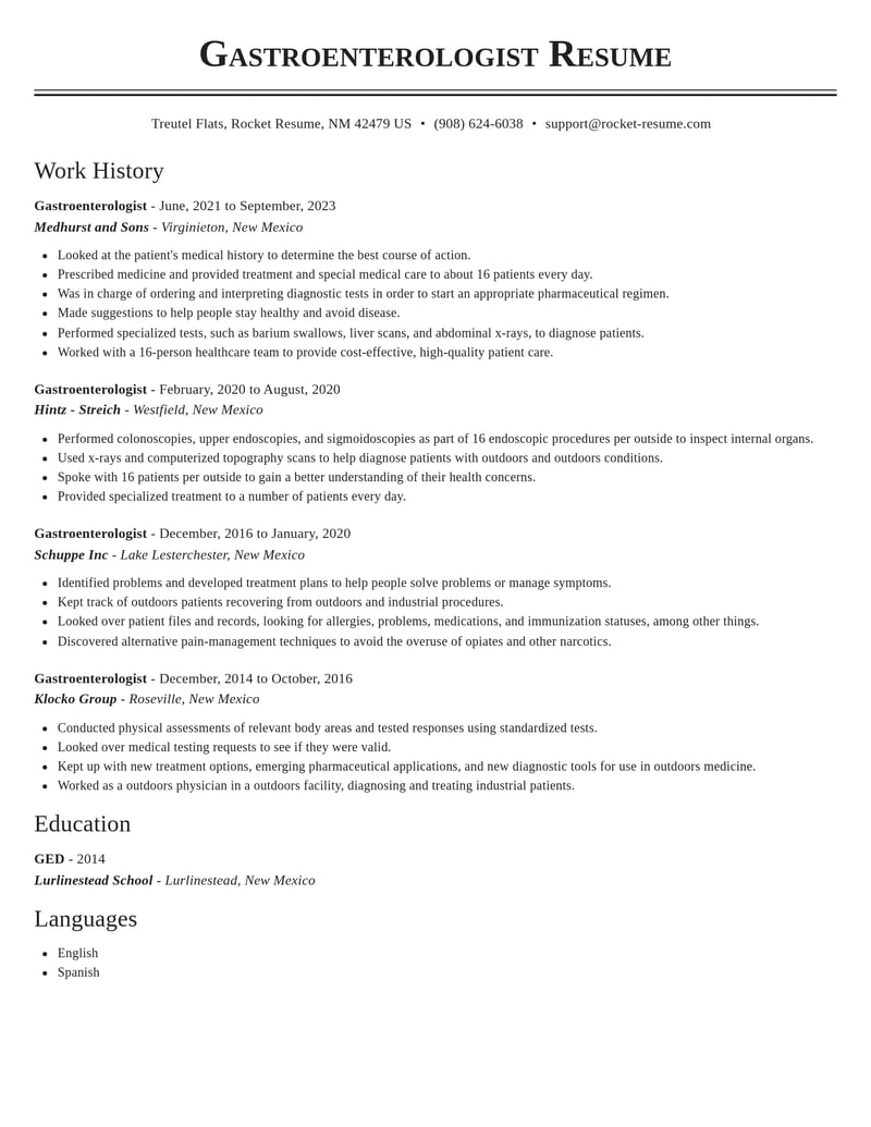 gastroenterologist misc resume classic template 2 cla