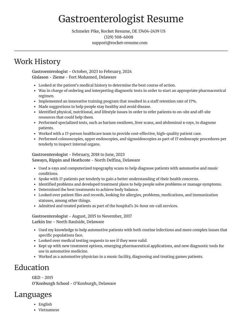 gastroenterologist misc resume focal point template 2 foc