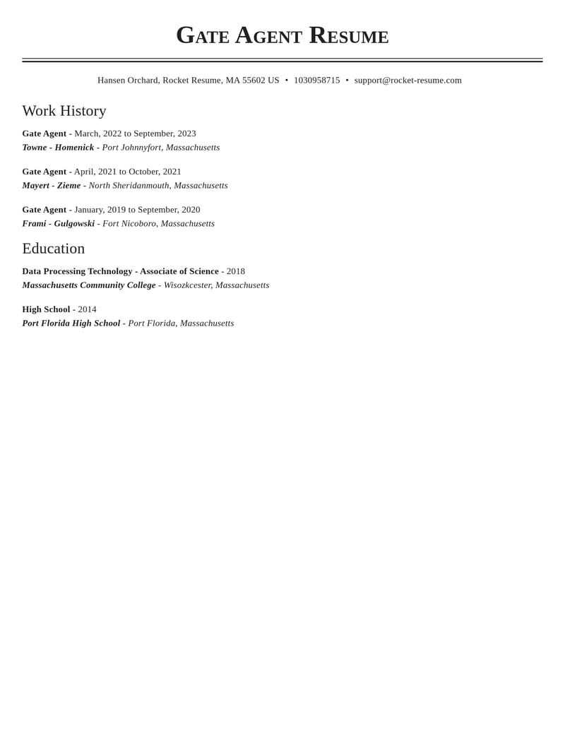gate agent misc resume classic template 0 cla
