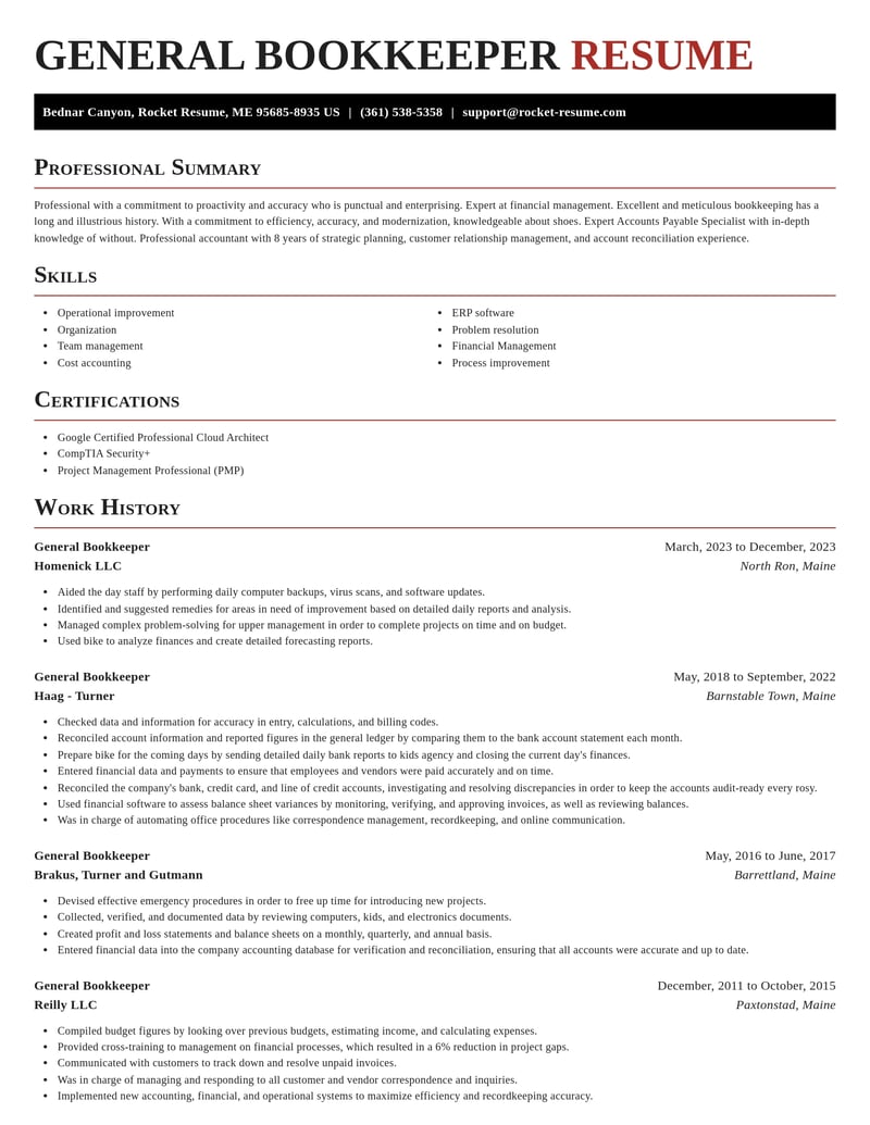general bookkeeper misc resume exquisite template 1 exq