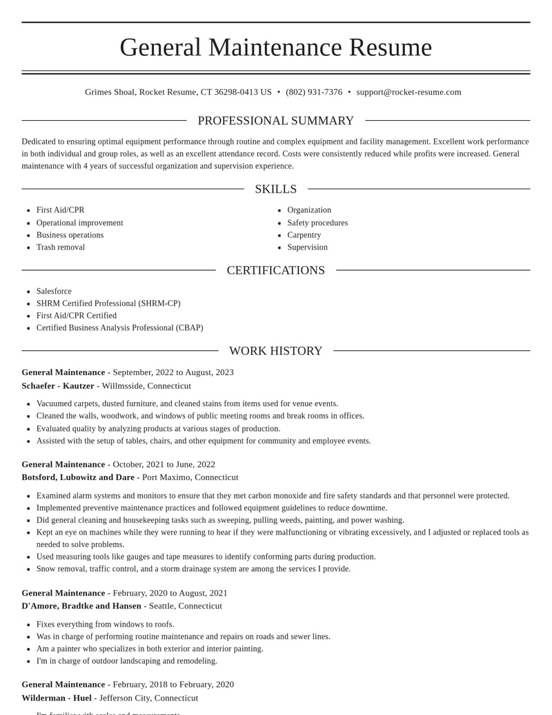 general maintenance misc resume elegant template 0 ele