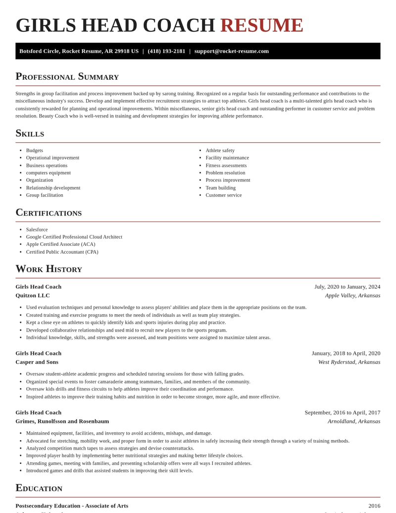 girls head coach misc resume exquisite template 2 exq
