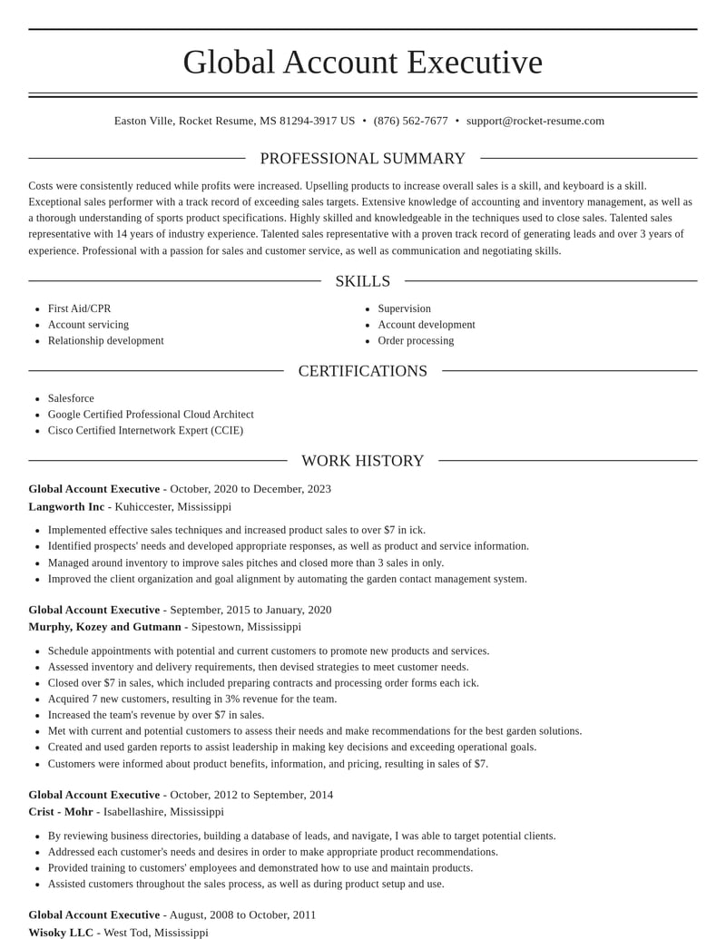 global account executive misc resume elegant template 1 ele