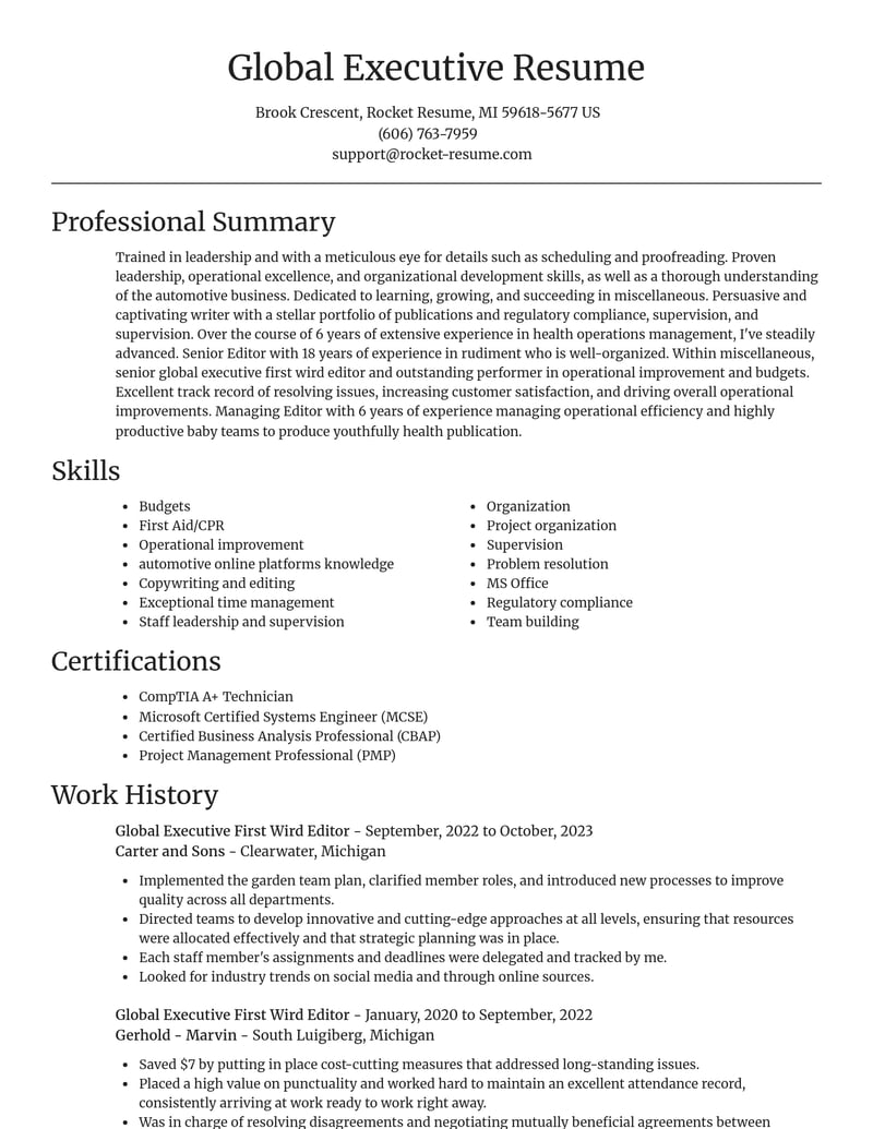 global executive first wird editor misc resume focal point template 1 foc