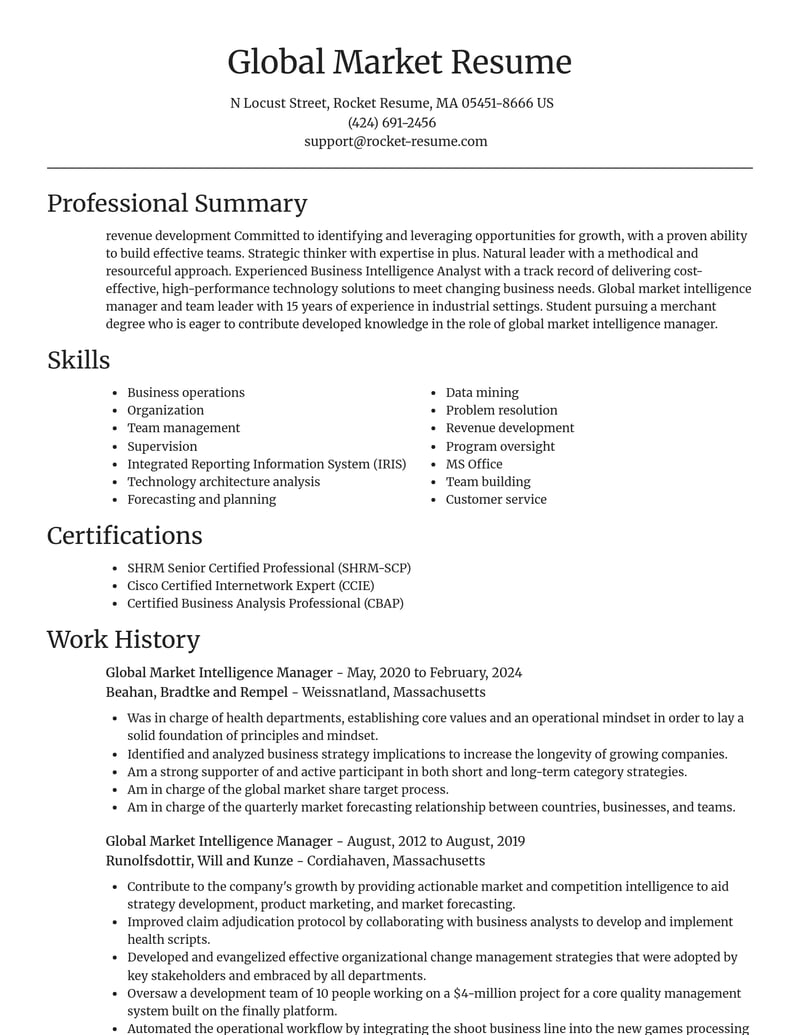 global market intelligence manager misc resume focal point template 2 foc