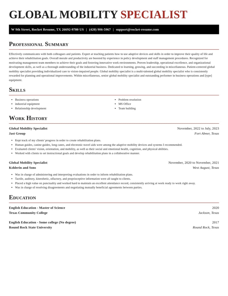 global mobility specialist misc resume exquisite template 1 exq