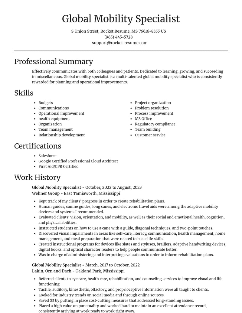 global mobility specialist misc resume focal point template 2 foc