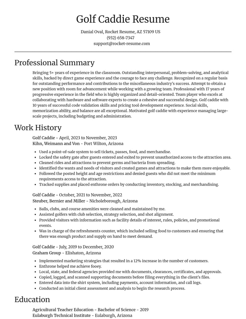 golf caddie misc resume focal point template 1 foc