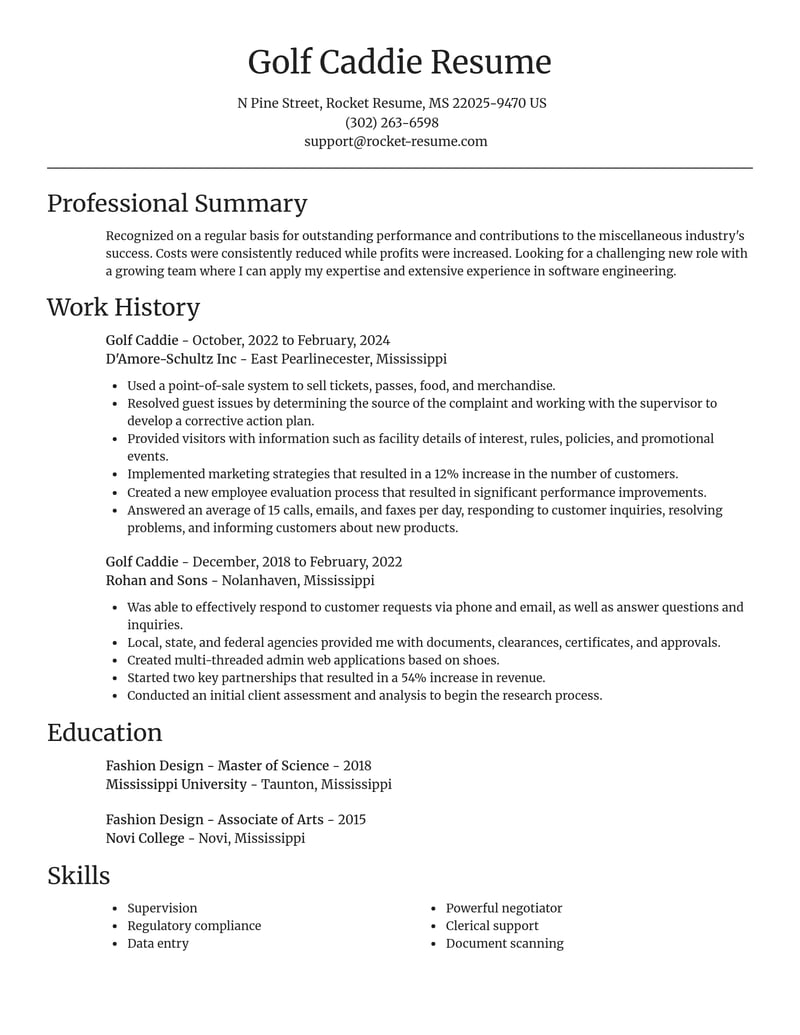 golf caddie misc resume focal point template 2 foc