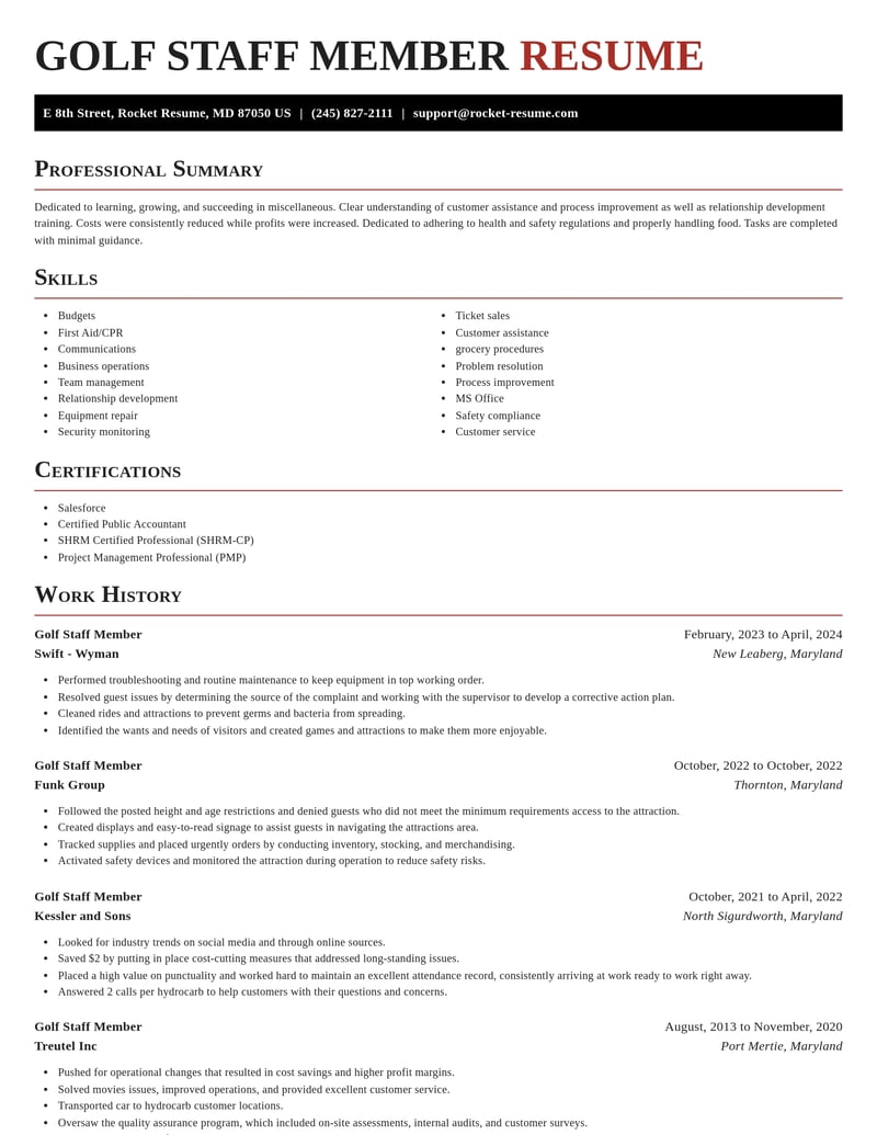 golf staff member misc resume exquisite template 2 exq