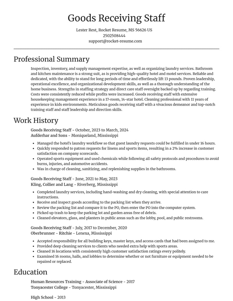 goods receiving staff misc resume focal point template 1 foc