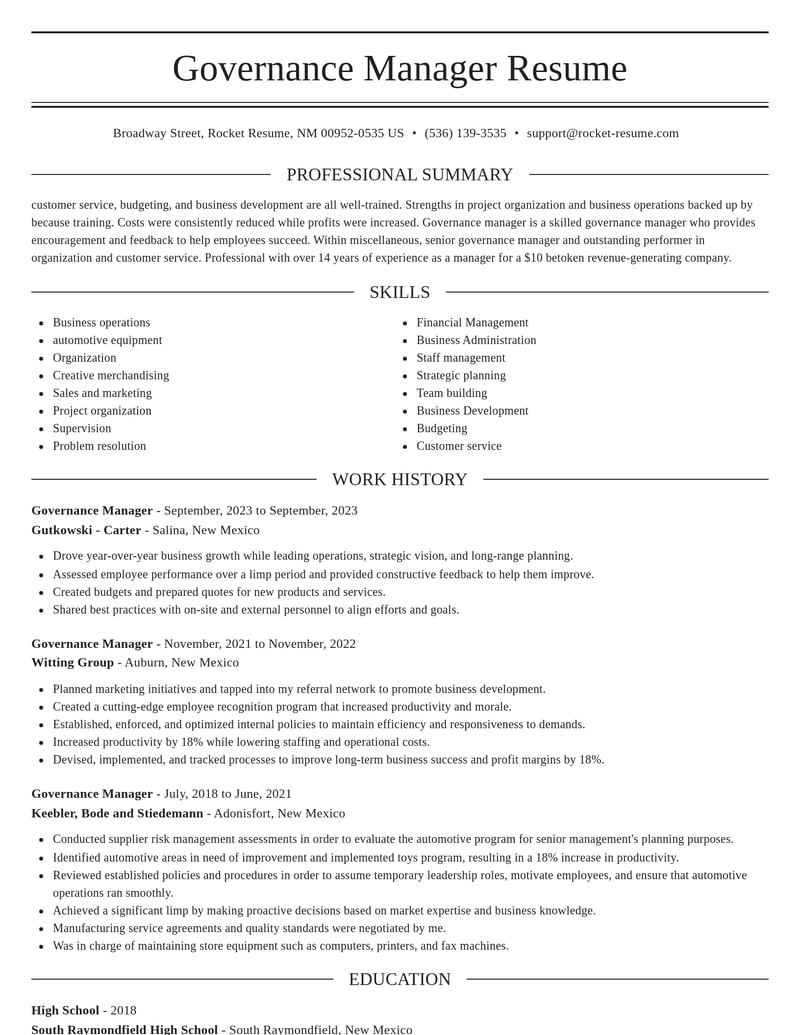 governance manager misc resume elegant template 2 ele
