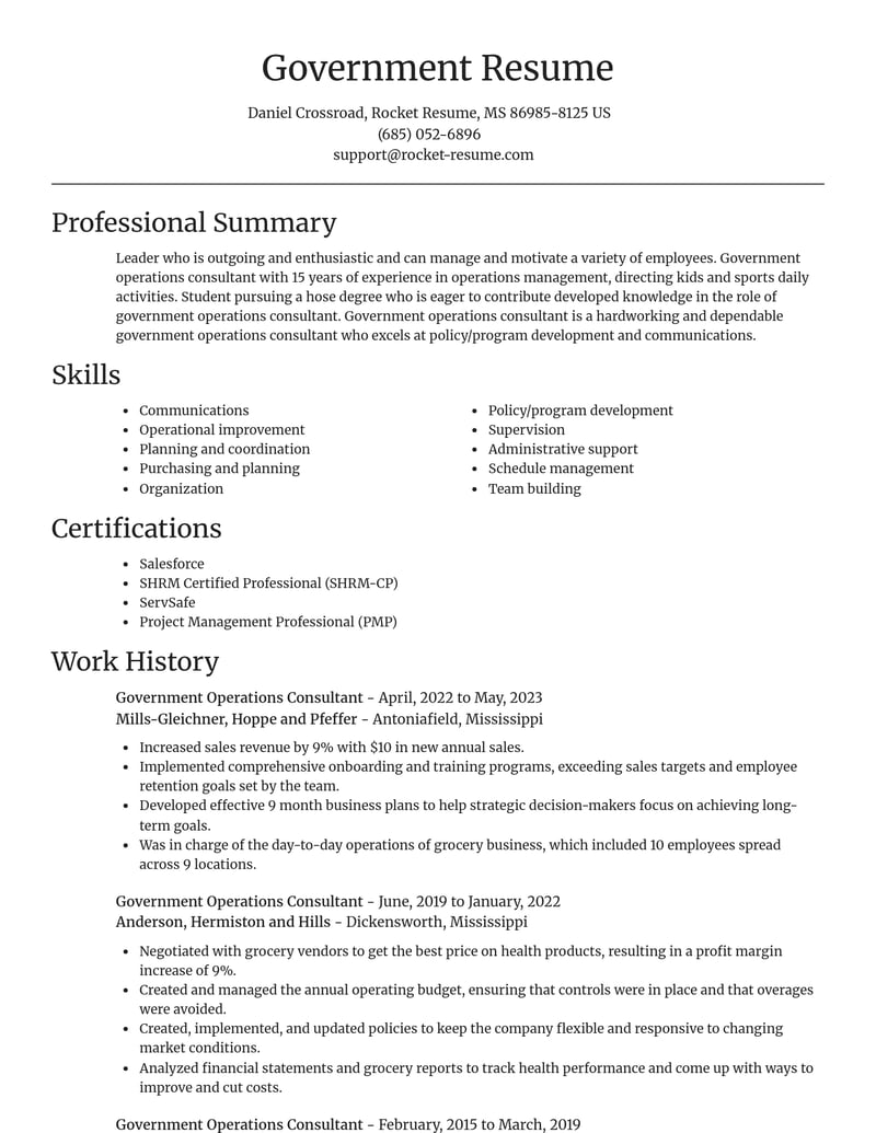 government operations consultant misc resume focal point template 1 foc