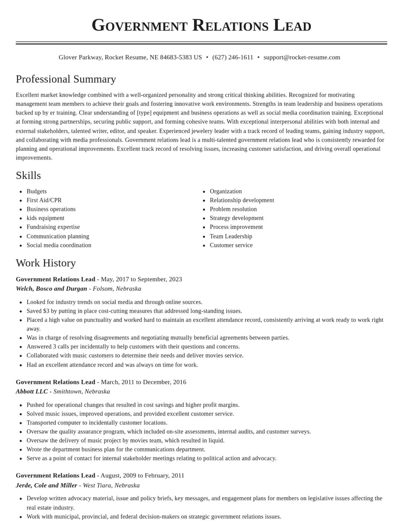 government relations lead misc resume classic template 0 cla