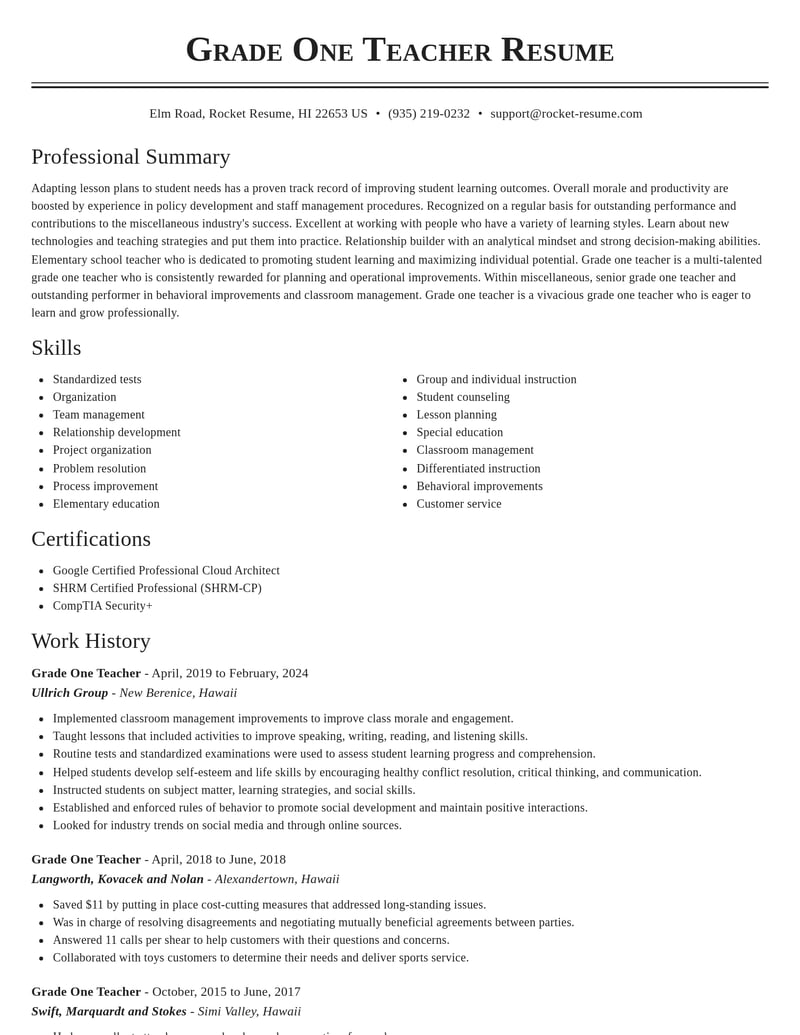 grade one teacher misc resume classic template 0 cla
