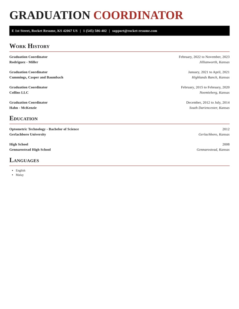 graduation coordinator misc resume exquisite template 1 exq