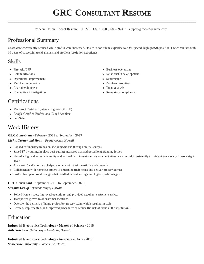 grc consultant misc resume classic template 2 cla