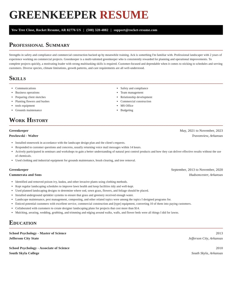 greenkeeper misc resume exquisite template 0 exq