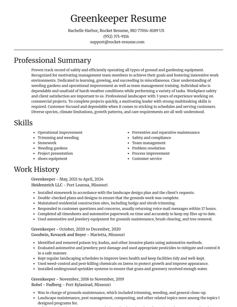 greenkeeper misc resume focal point template 0 foc