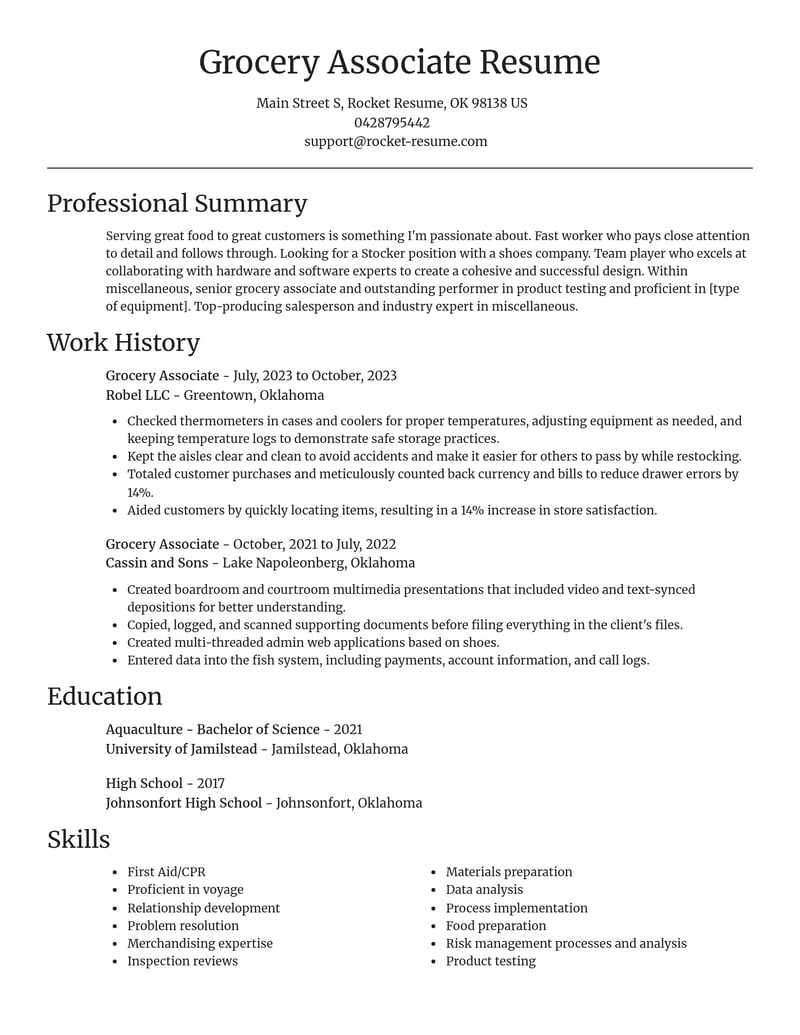 grocery associate misc resume focal point template 2 foc