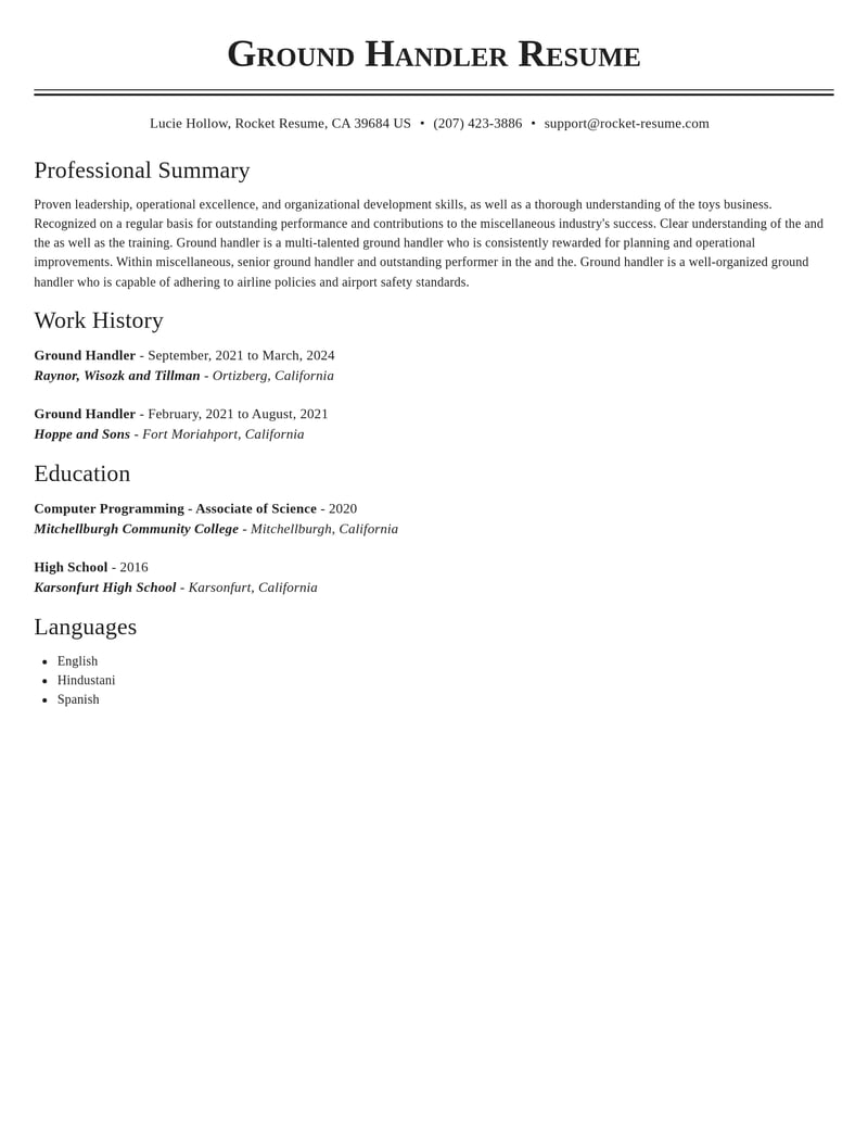 ground handler misc resume classic template 1 cla