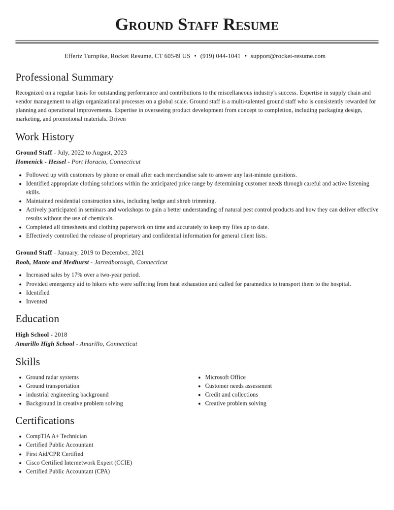 ground staff misc resume classic template 0 cla