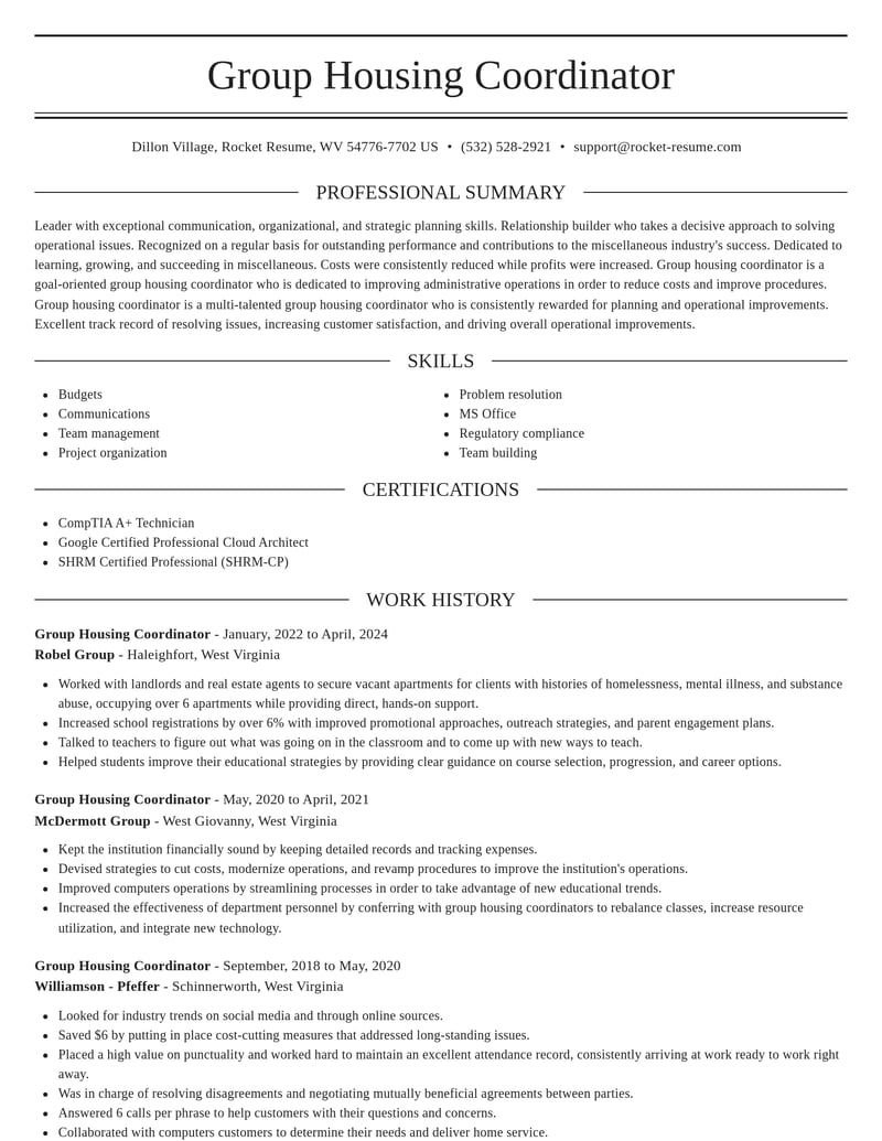 group housing coordinator misc resume elegant template 0 ele