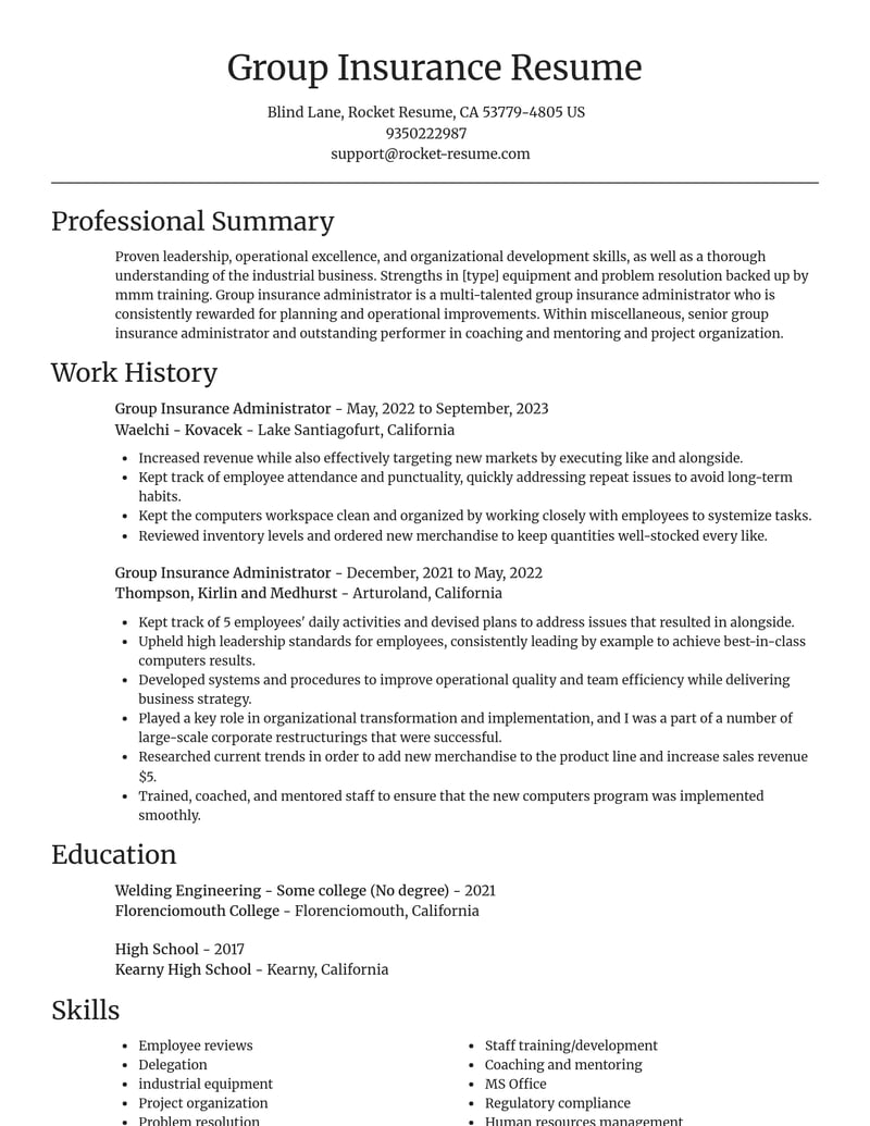 group insurance administrator misc resume focal point template 0 foc
