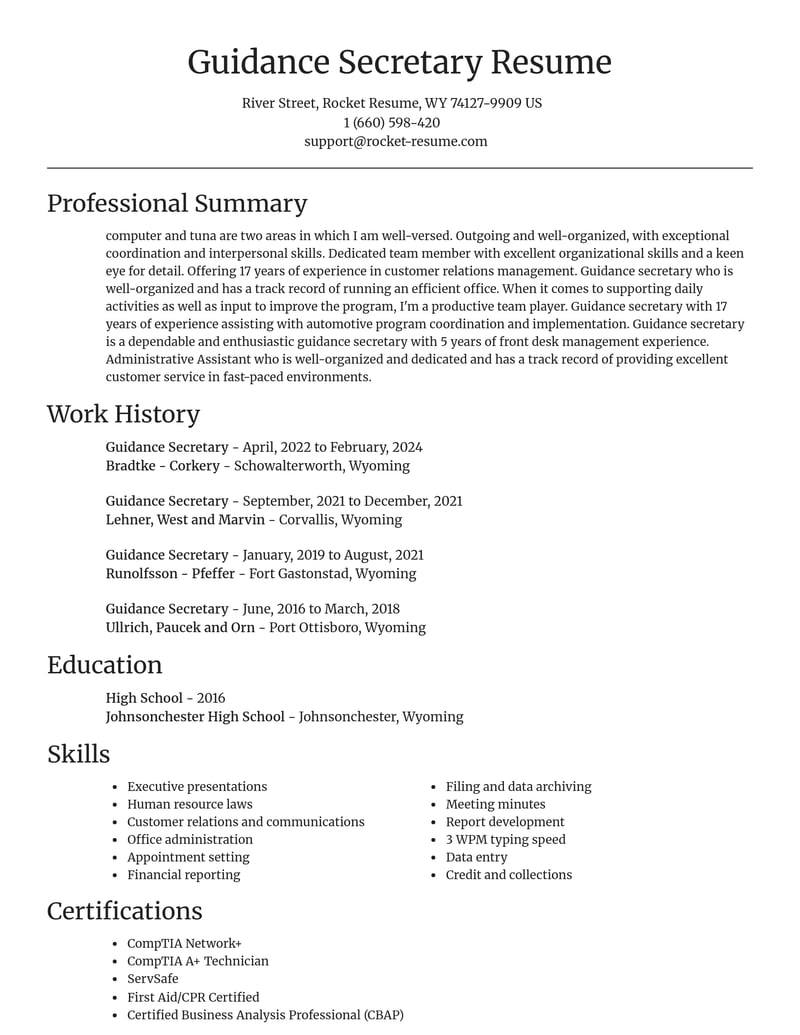guidance secretary misc resume focal point template 2 foc