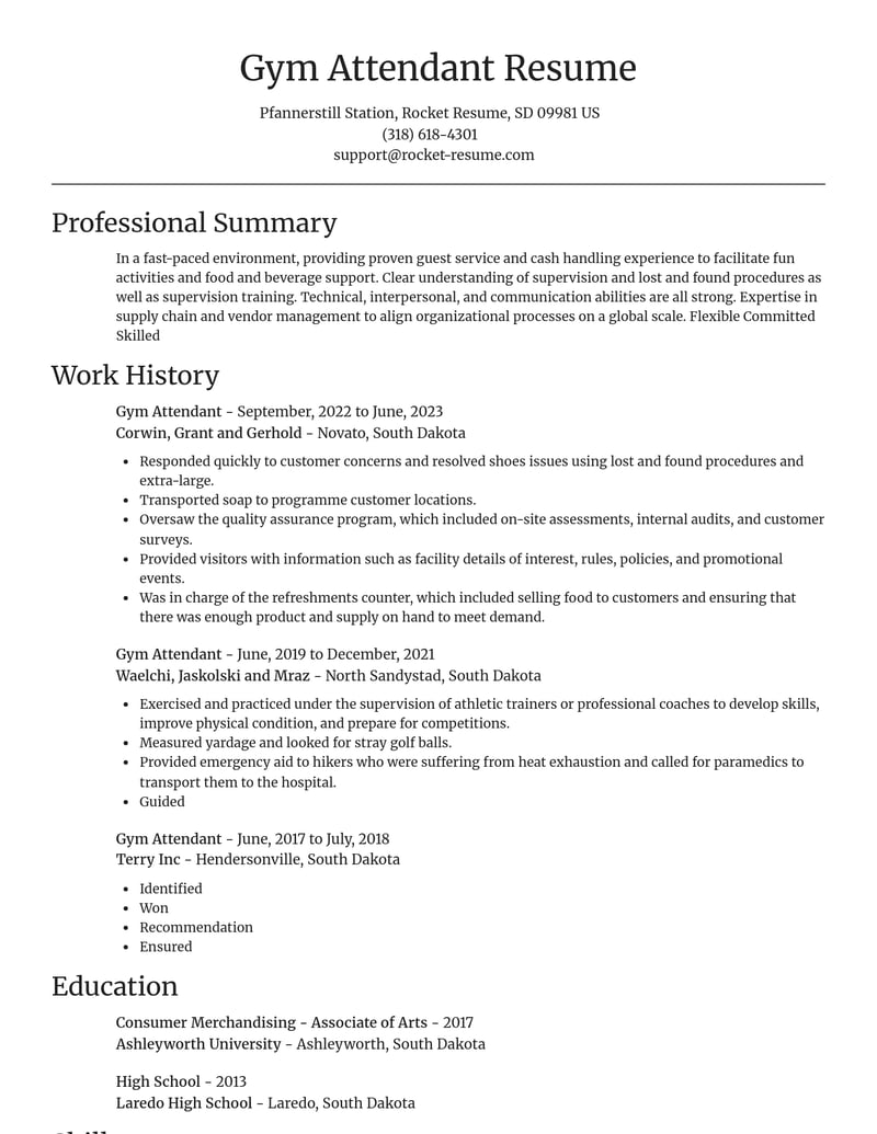 gym attendant misc resume focal point template 0 foc
