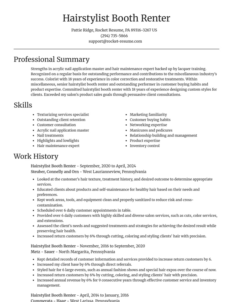 hairstylist booth renter misc resume focal point template 1 foc