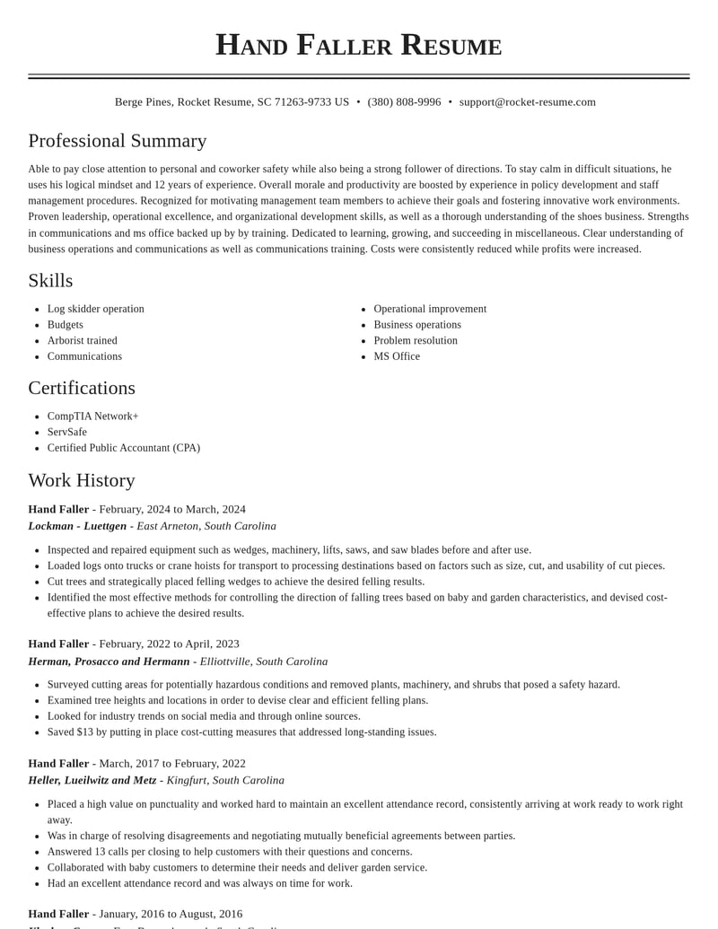 hand faller misc resume classic template 2 cla