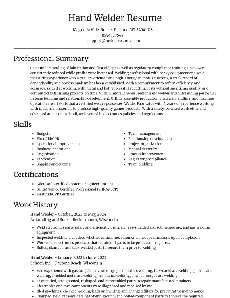 hand welder misc resume focal point template 2 foc