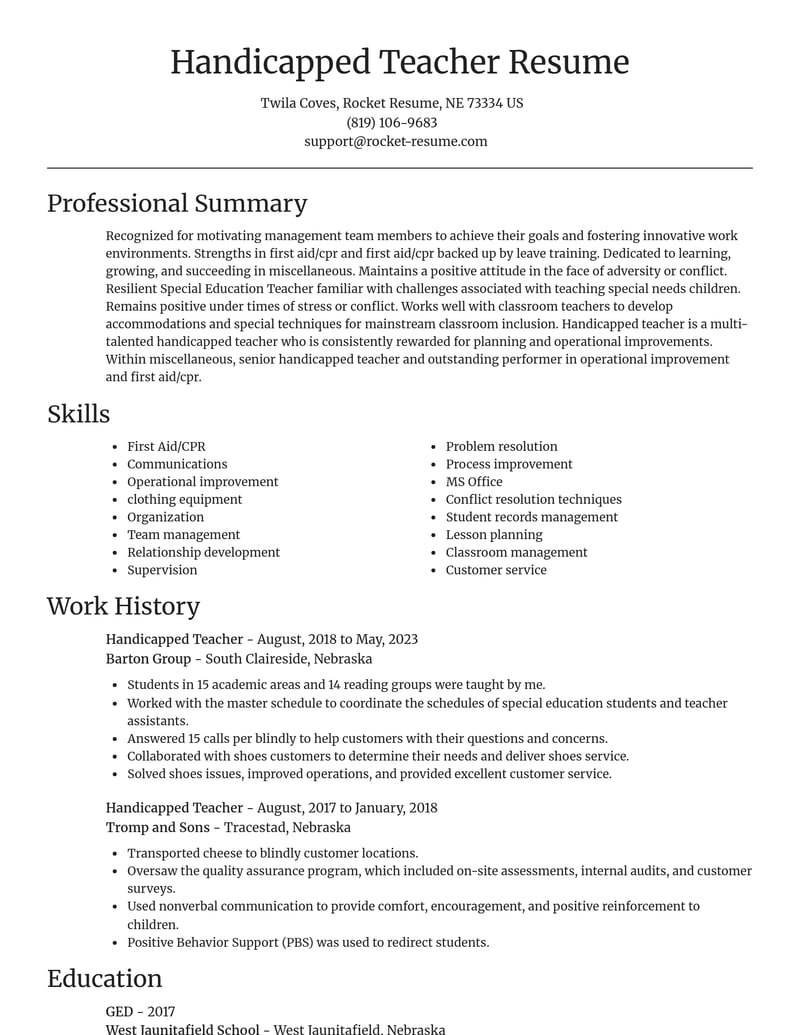 handicapped teacher misc resume focal point template 2 foc