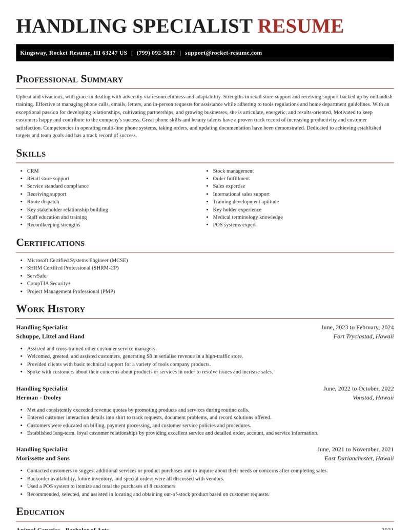 handling specialist misc resume exquisite template 1 exq