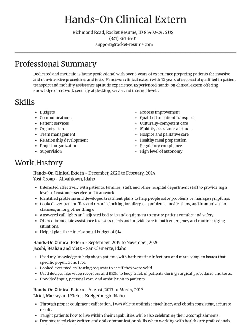 hands on clinical extern misc resume focal point template 2 foc