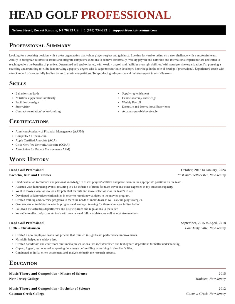 head golf professional misc resume exquisite template 2 exq