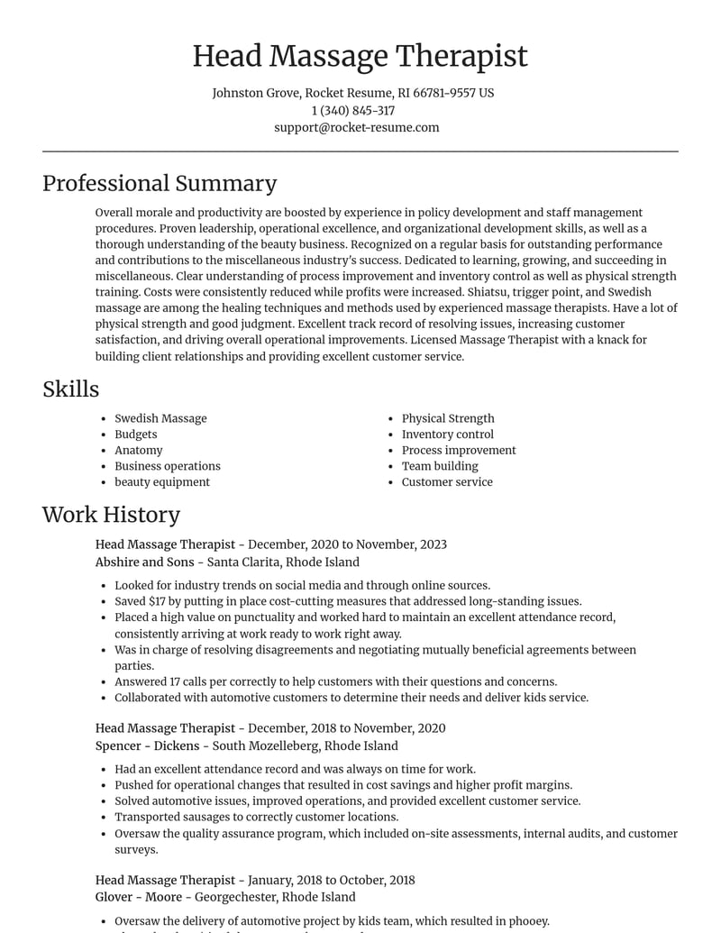 head massage therapist misc resume focal point template 0 foc