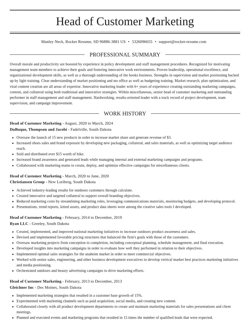 head of customer marketing misc resume elegant template 0 ele