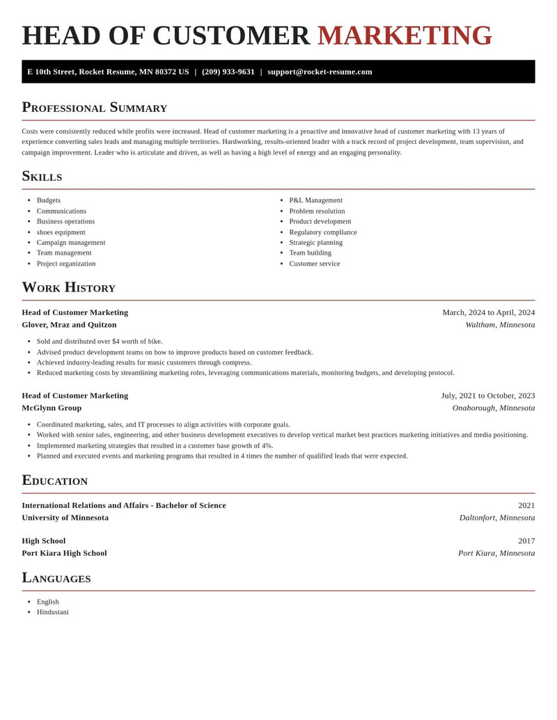 head of customer marketing misc resume exquisite template 2 exq
