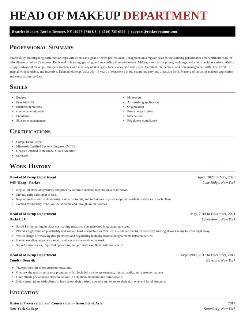 head of makeup department misc resume exquisite template 0 exq